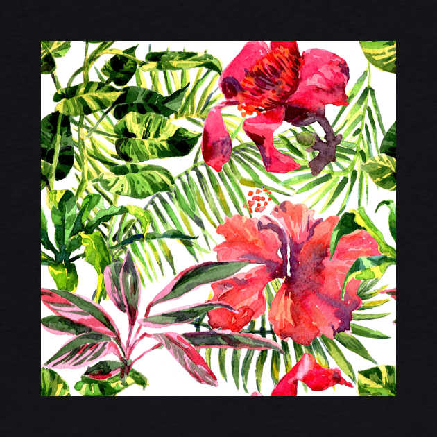 Tropical Background. watercolor tropical leaves and plants by Olga Berlet